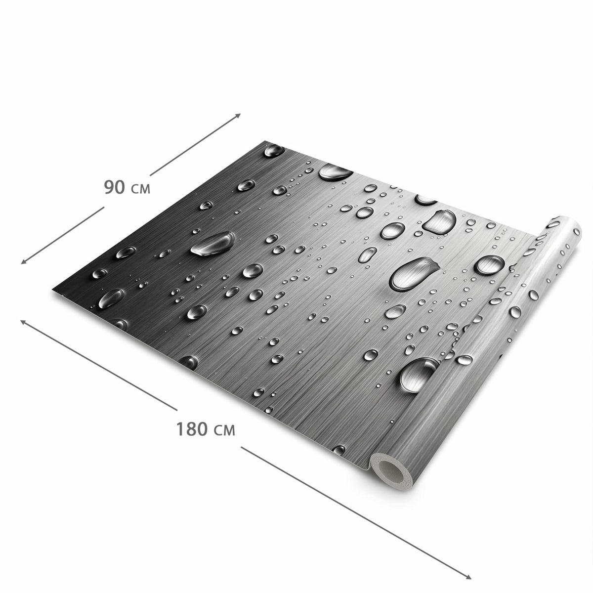 Küchenteppich mit Motiv Wassertropfen auf Metall in der Grösse 60x180 cm für sicheres Aufbewahren
