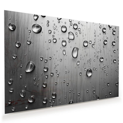 Wandbild mit dem Motiv Wassertropfen auf Metall