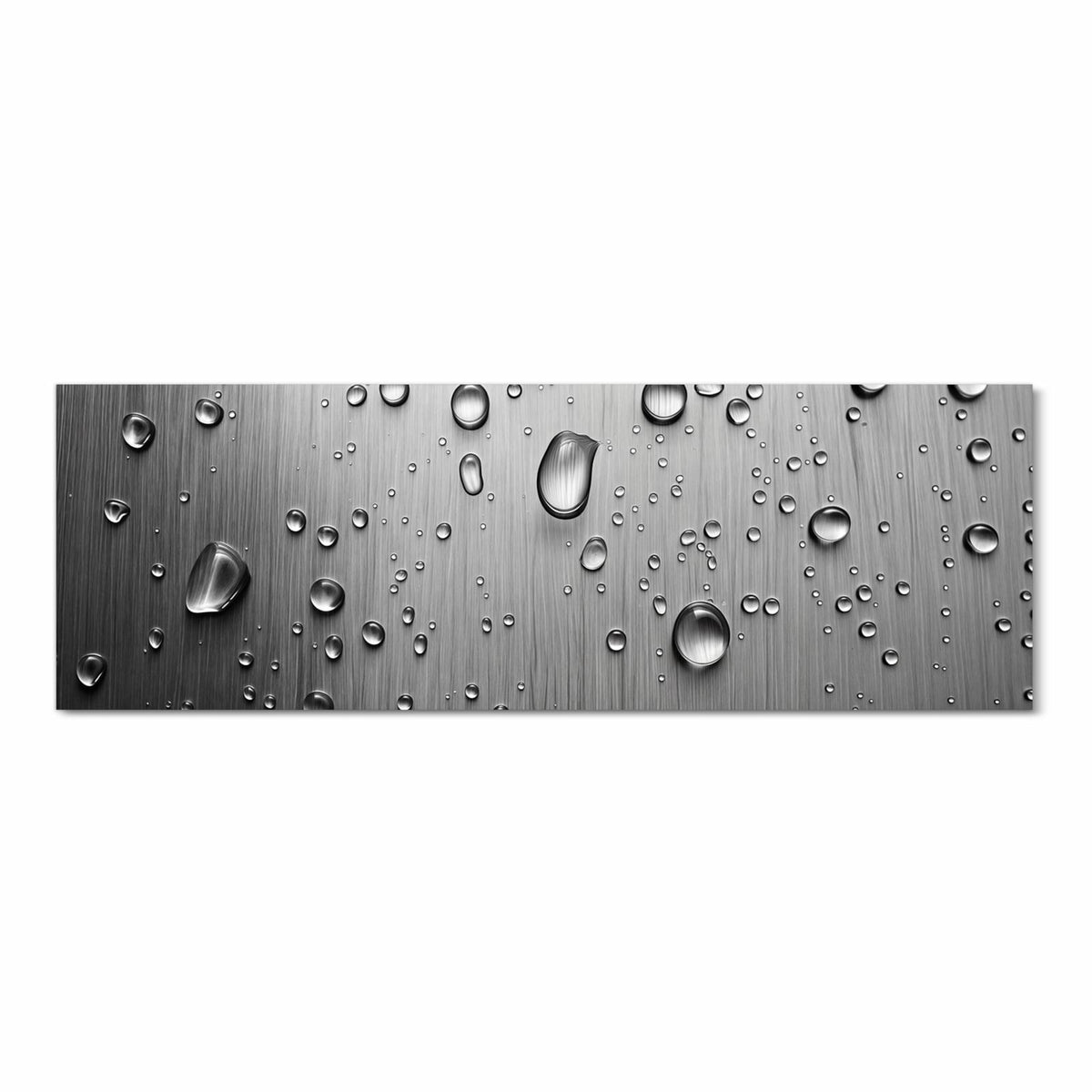 Küchenteppich waschbar mit Motiv Wassertropfen auf Metall in Frontansicht für mehr Trittkomfort