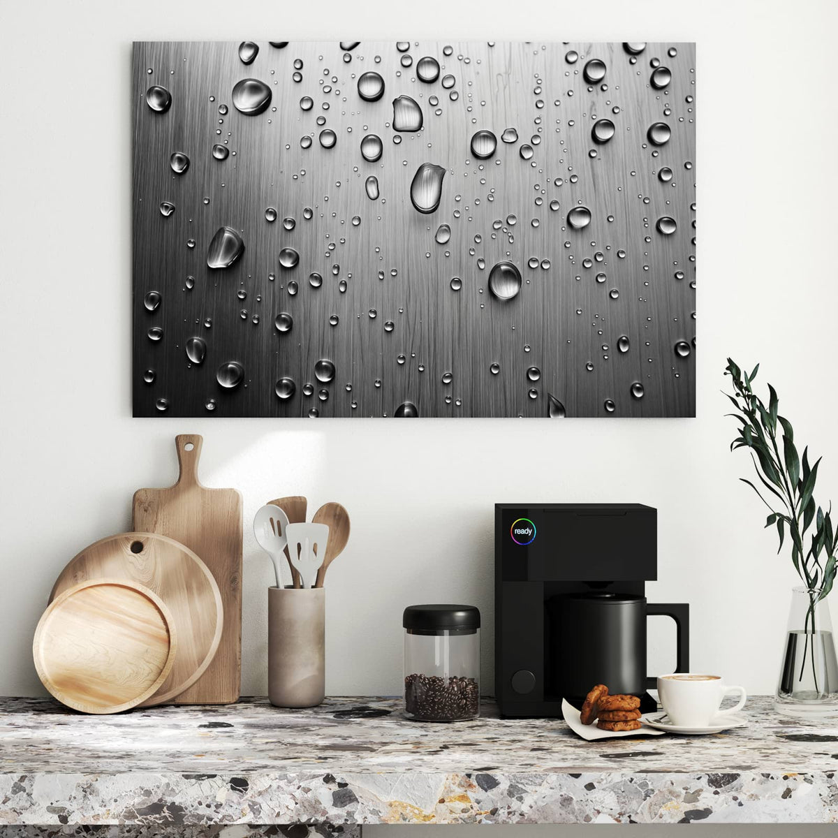 Metall Magnettafel - Wassertropfen auf Metall – Wasserperlen auf gebürstetem Stahl
