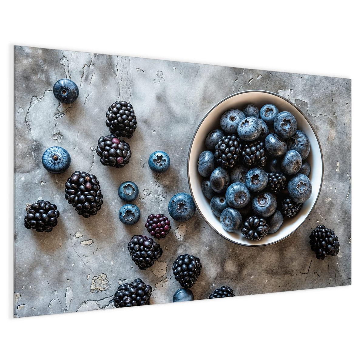 4 mm Glas statt lackiertem Blech – Magnettafel - Schale mit Blaubeeren