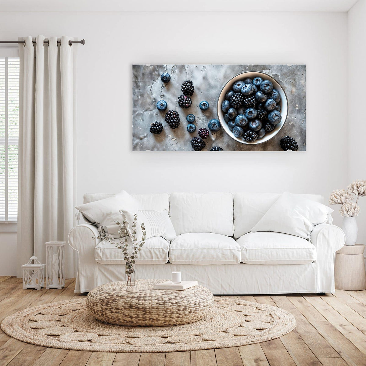Aufhängung liegt bei – Motiv später wechselbar – Wandbild - Schale mit Blaubeeren - Querformat
