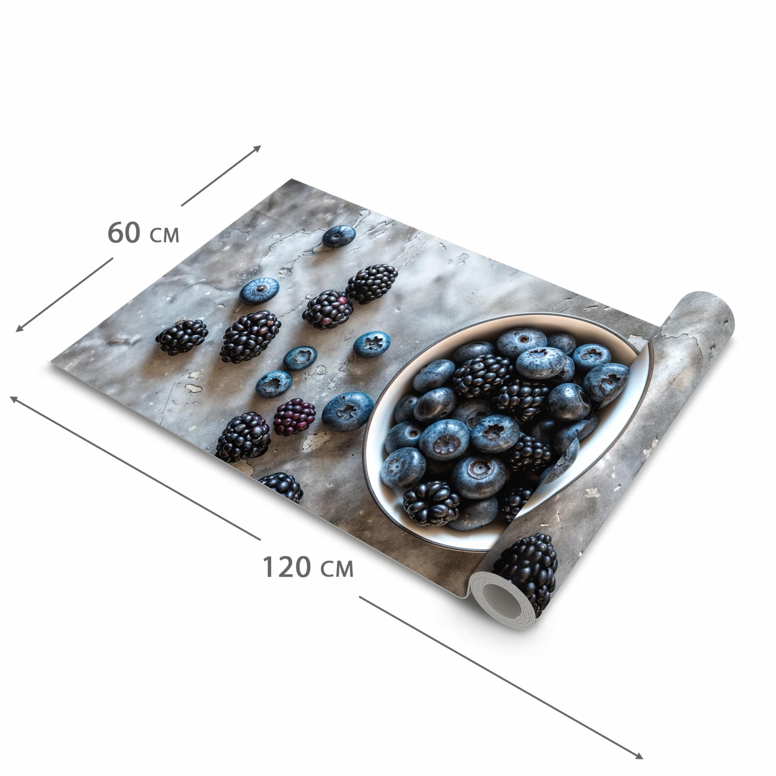 UV-beständiger Küchenteppich mit Motiv Heidelbeeren Brombeeren in der Grösse 60x150 cm