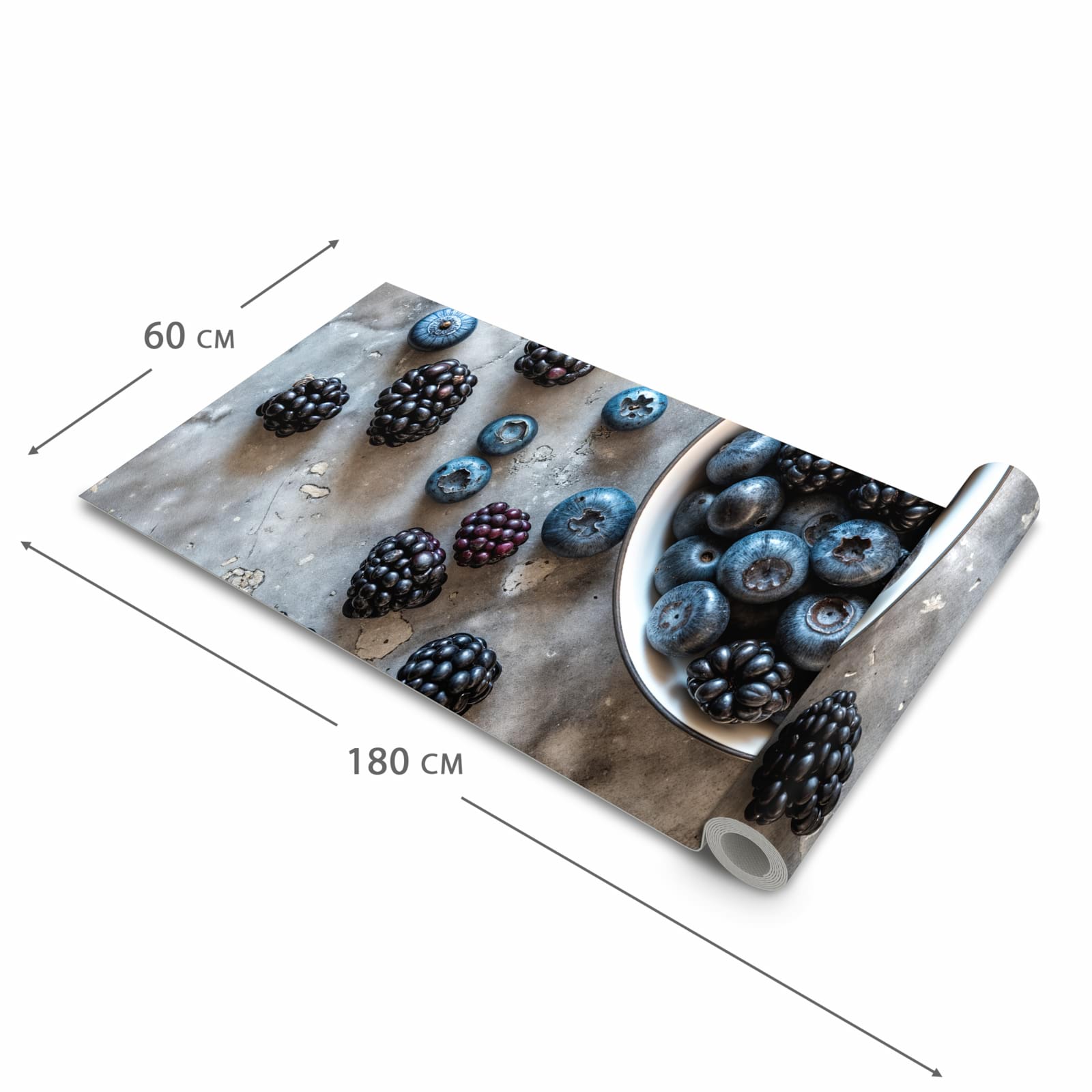 Wasserabweisender Küchenteppich mit Motiv Heidelbeeren Brombeeren in der Grösse 60x150 cm