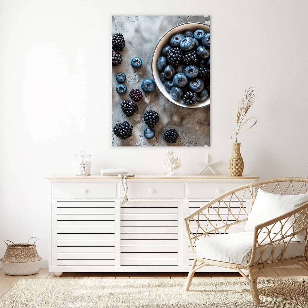 Aufhängung liegt bei – Motiv später wechselbar – Wandbild - Schale mit Blaubeeren - Hochformat