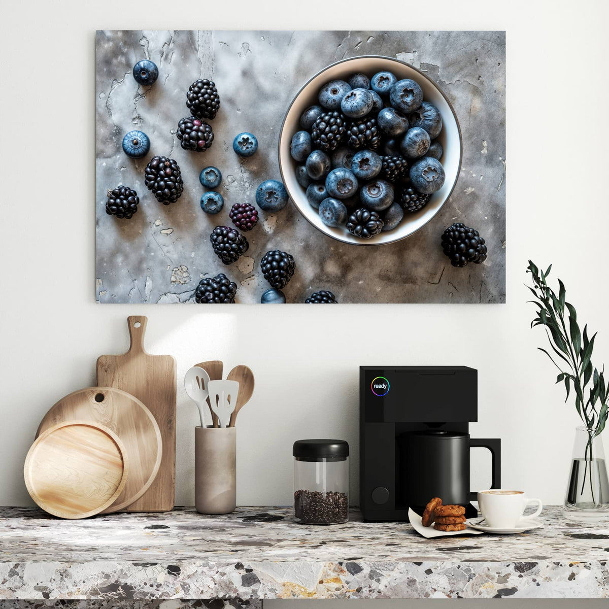 Metall Magnettafel - Schale mit Blaubeeren – Schale voller Blau- und Brombeeren