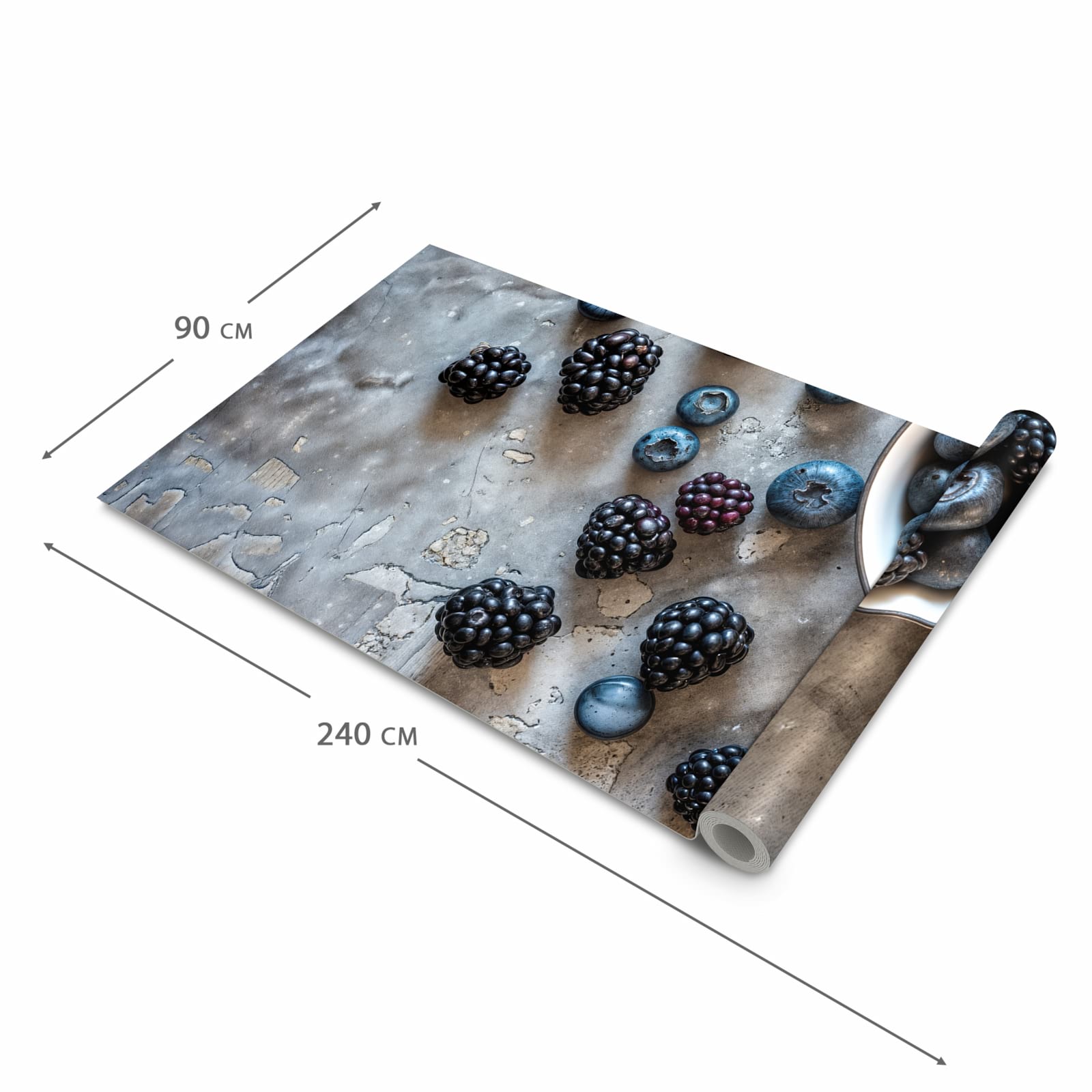 Rutschfester Küchenläufer mit Motiv Heidelbeeren Brombeeren in der Grösse 60x180 cm für angenehme Haptik