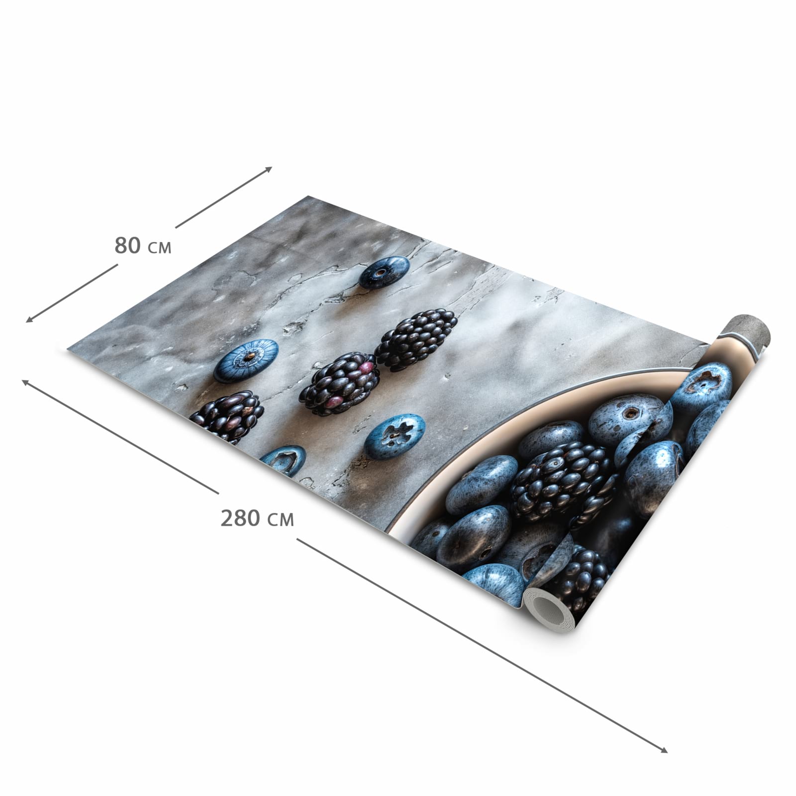 Komfortabler Küchenläufer mit Motiv Heidelbeeren Brombeeren in der Grösse 60x180 cm