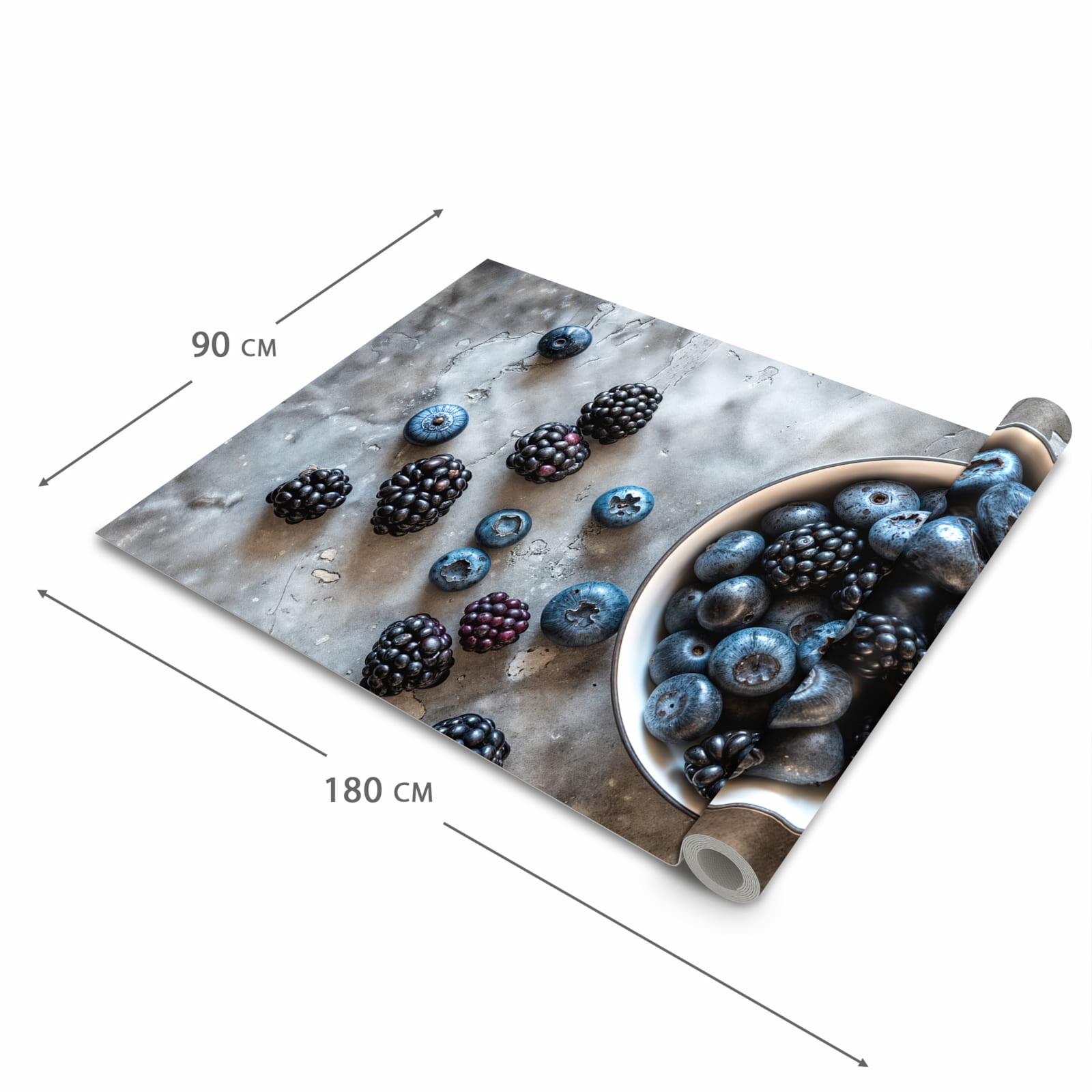 Rutschfester Küchenläufer mit Motiv Heidelbeeren Brombeeren in der Grösse 60x180 cm