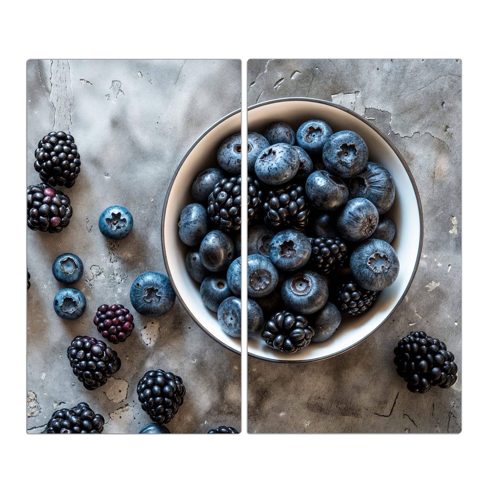 2-teilige Glasplatte für Herd mit Heidelbeeren Brombeeren-Motiv in der Frontansicht #grösse_2-Teilig (60x52cm)