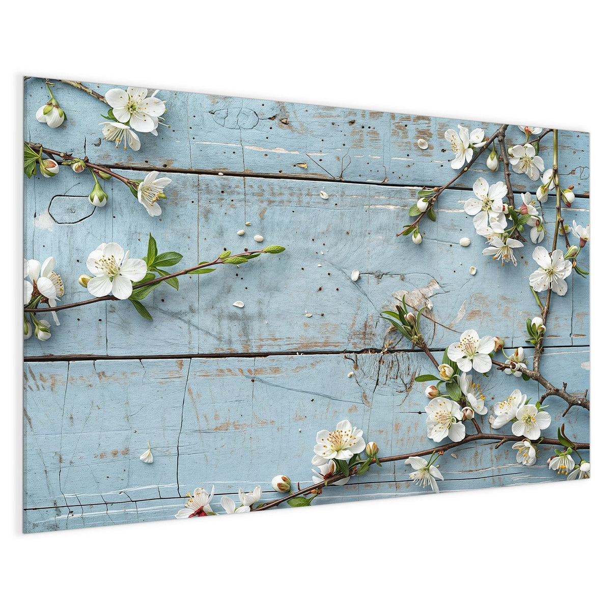 4 mm Glas statt lackiertem Blech – Magnettafel - Blüten auf blauem Holz
