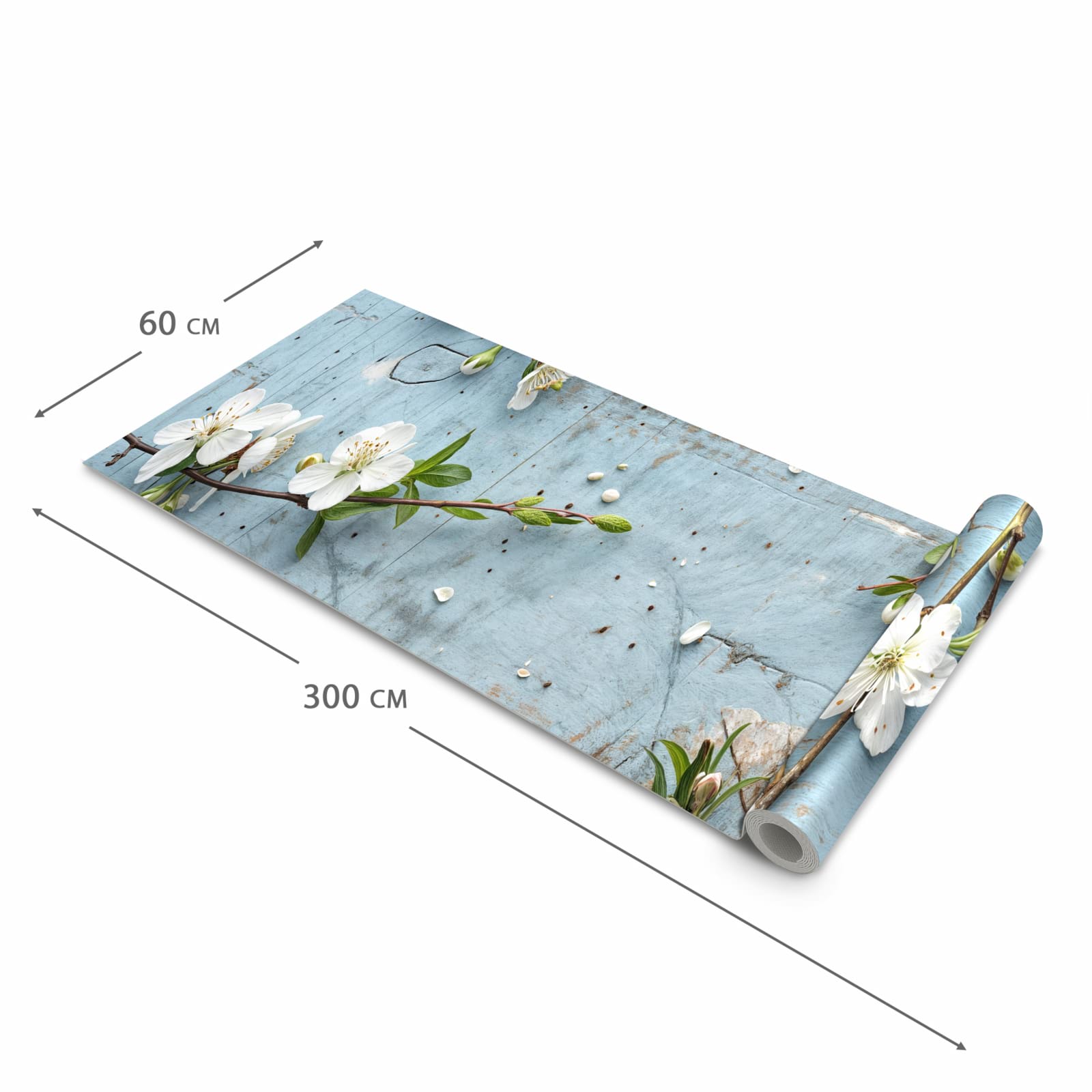 Dünner waschbarer Küchenteppich mit Motiv Frühlingszweige in der Grösse 60x150 cm