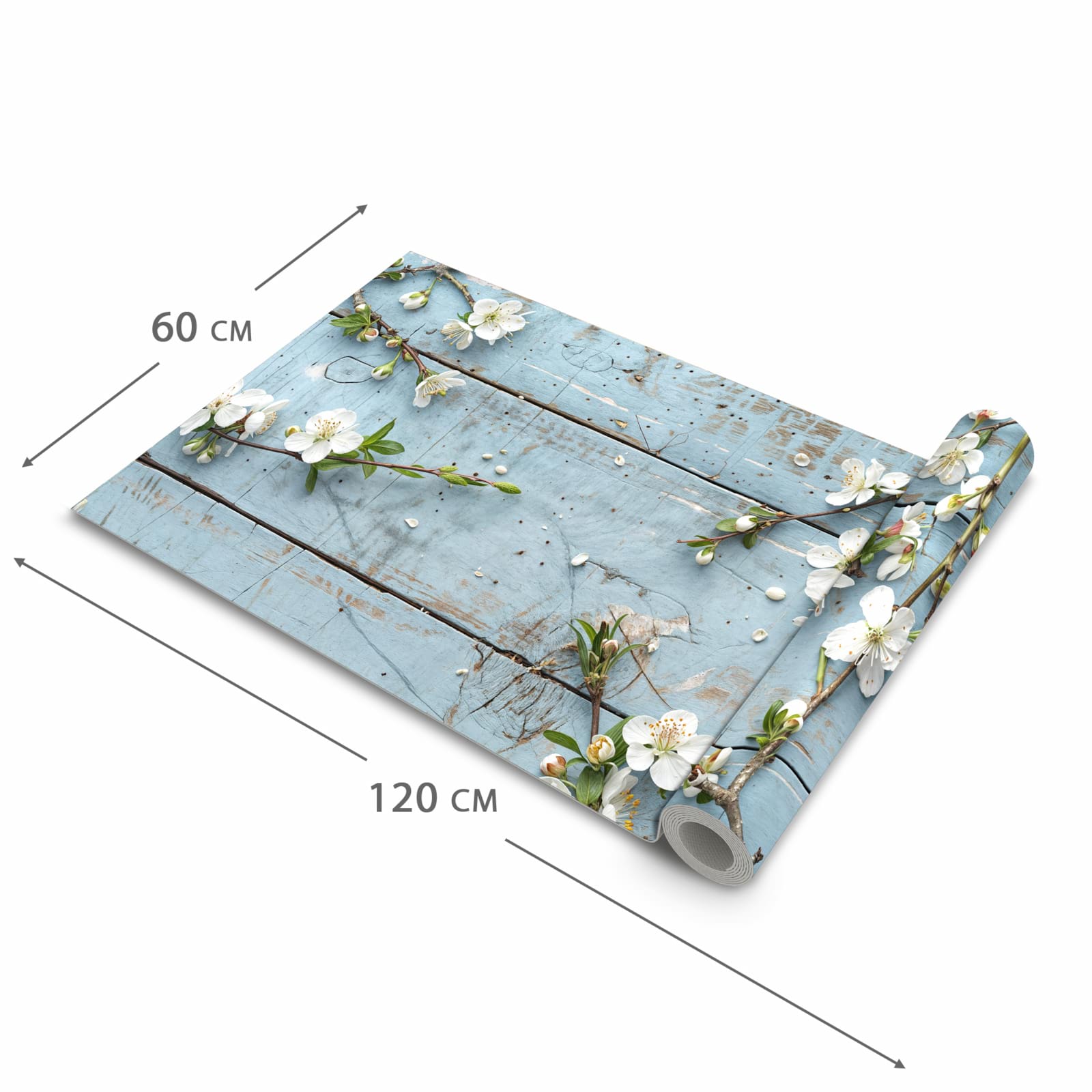 Waschbarer langer Teppich mit Motiv Frühlingszweige in der Größe 60x150 cm