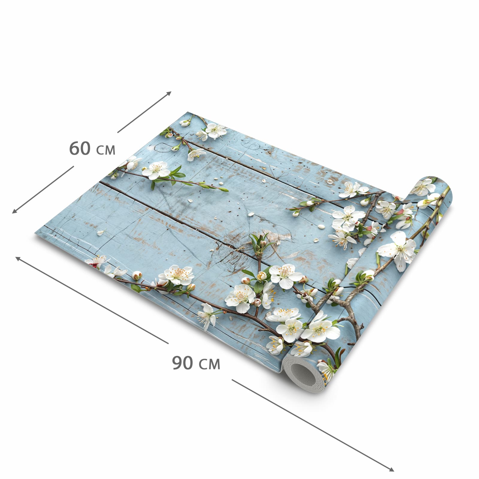 Bodenschonender waschbarer Teppich fürs Esszimmer mit Motiv Frühlingszweige in der Grösse 60x150 cm