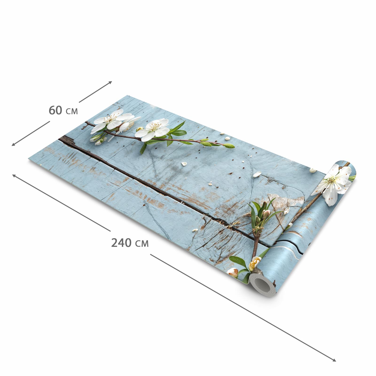 Feuchtigkeitsresistenter dünner Küchenteppich mit Motiv Frühlingszweige in der Grösse 60x150 cm