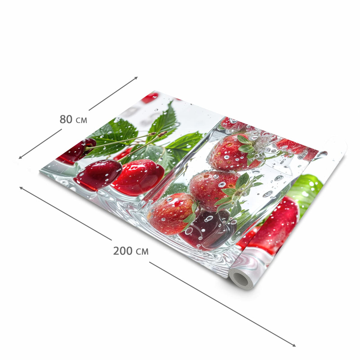 Komfortabler waschbarer Küchenteppich mit Motiv Erdbeeren und Kirschen in der Grösse 60x150 cm