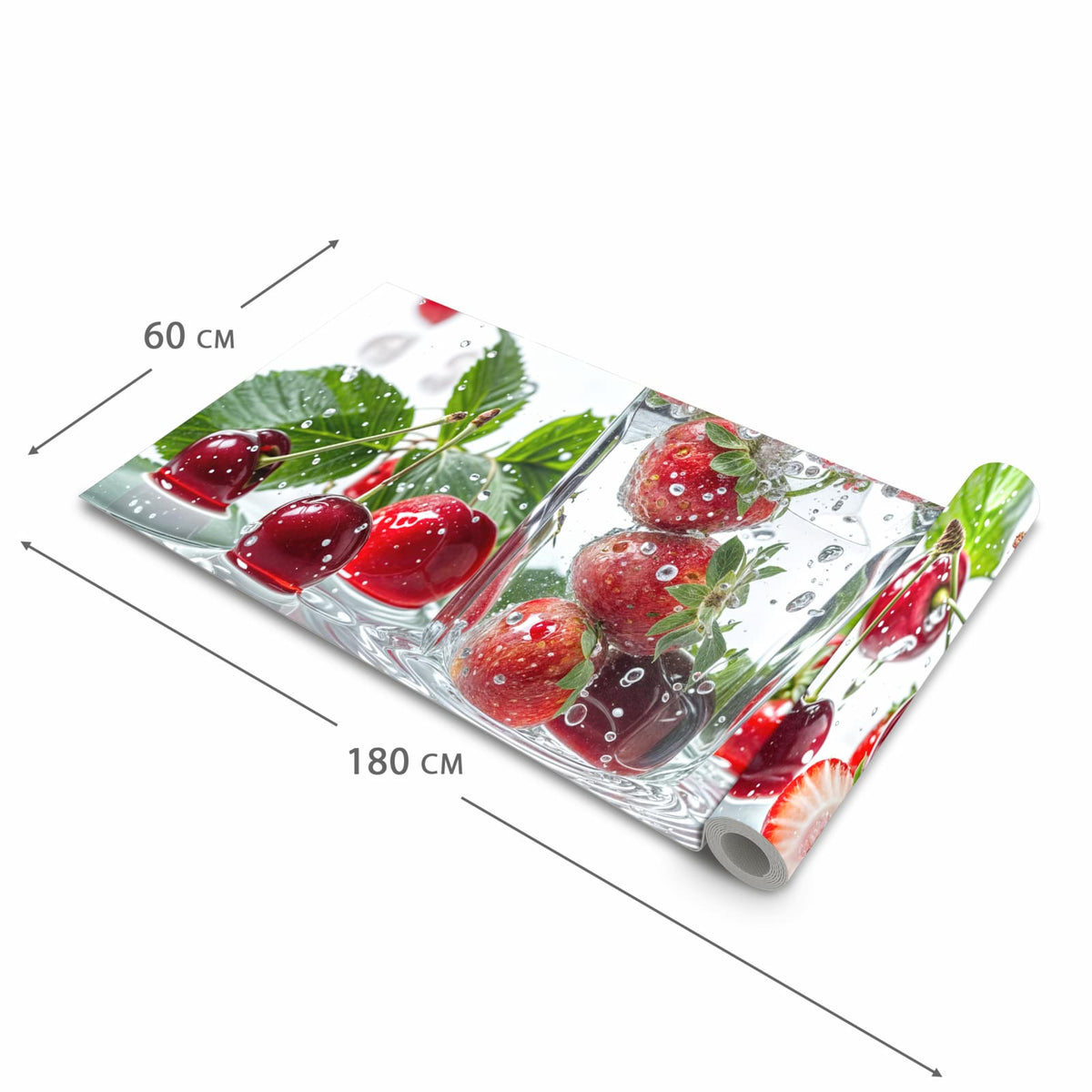 Schmutzabweisender Läufer für die Küche mit Motiv Erdbeeren und Kirschen in der Grösse 60x120 cm