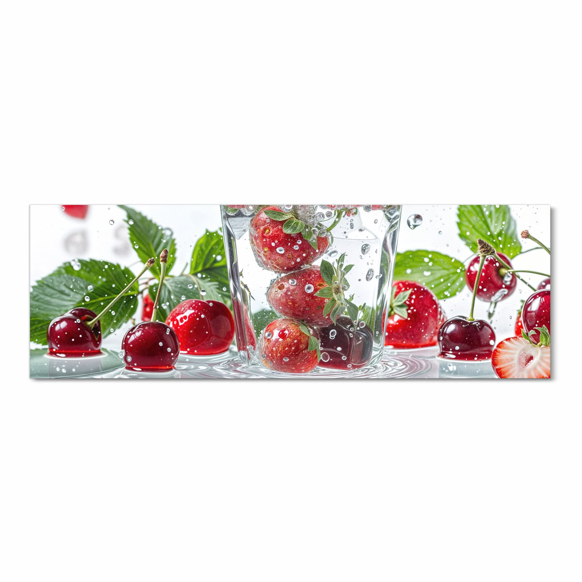 Waschbarer moderner Küchenläufer mit Motiv Erdbeeren und Kirschen in Frontansicht