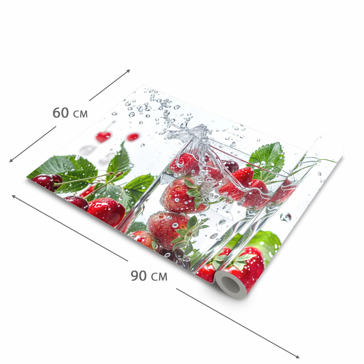 Pflegeleichter Küchenvorleger mit Motiv Erdbeeren und Kirschen in der Größe 60x150 cm