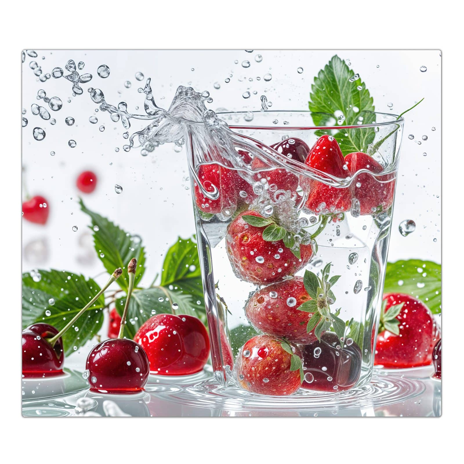 1-teilige Herdabdeckplatte mit Erdbeeren und Kirschen-Motiv in der Frontansicht #grösse_1-Teilig (60x52cm)
