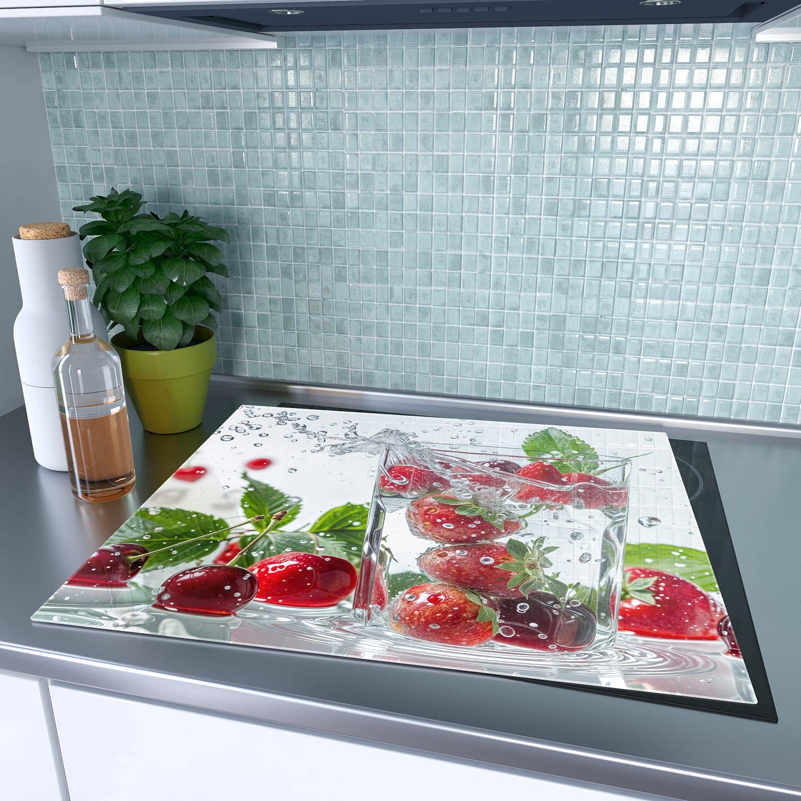 1-teilige Ceranfeld Abdeckung mit Erdbeeren und Kirschen-Motiv auf dem Ceranfeld