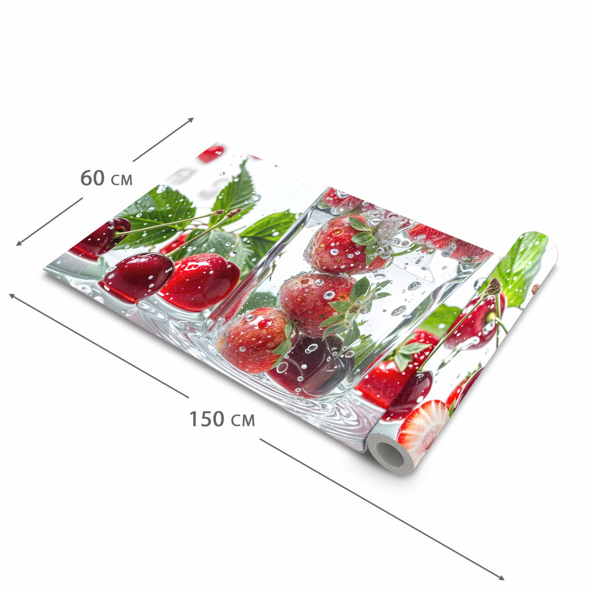 Fleckenresistenter Küchenteppich mit Motiv Erdbeeren und Kirschen in der Grösse 60x120 cm