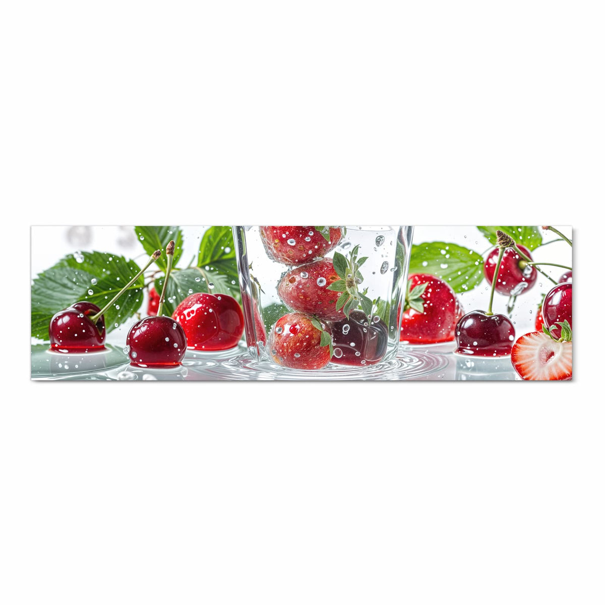 Bodenschonender Küchenteppich mit Motiv Erdbeeren und Kirschen in Frontansicht