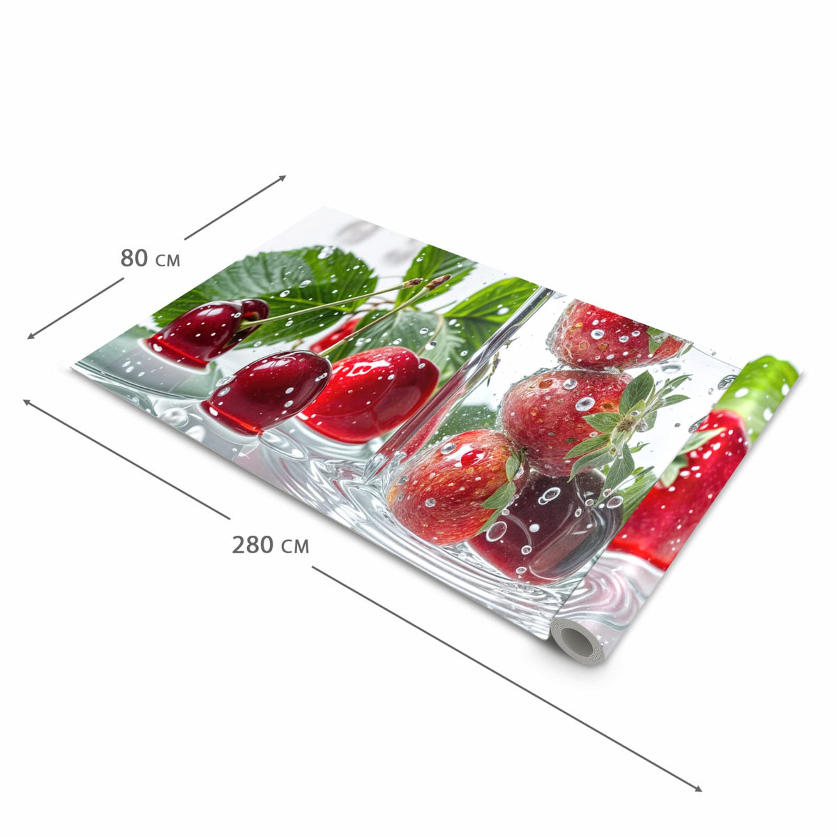 Pflegeleichter Küchenläufer mit Motiv Erdbeeren und Kirschen in der Grösse 60x150 cm