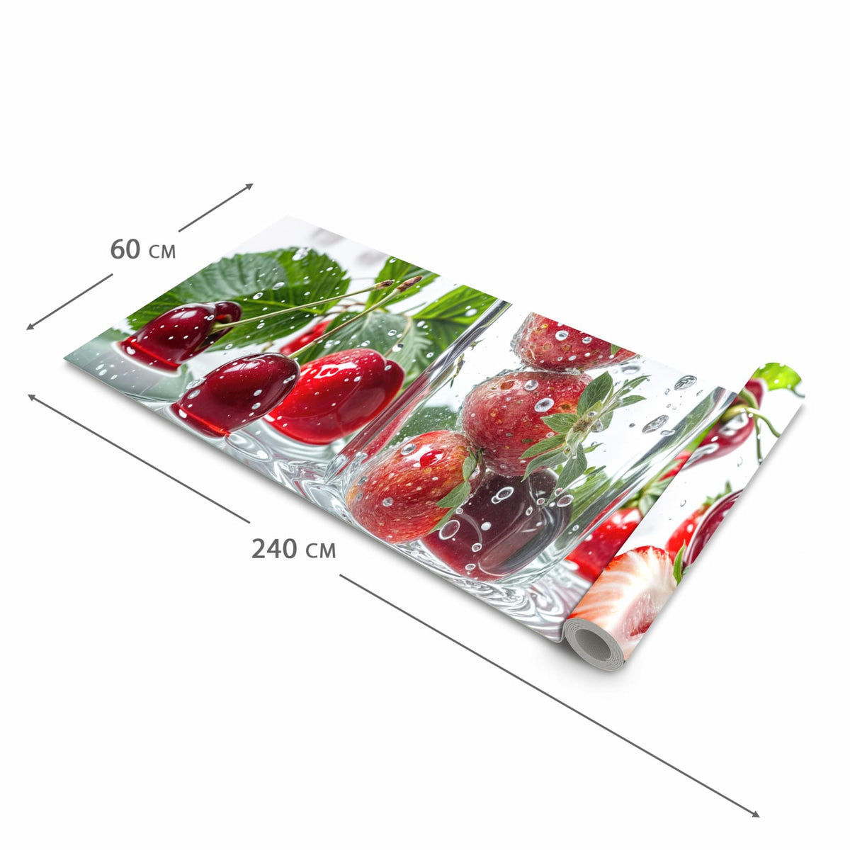 Geruchsneutraler Küchenläufer mit Motiv Erdbeeren und Kirschen in der Grösse 60x120 cm