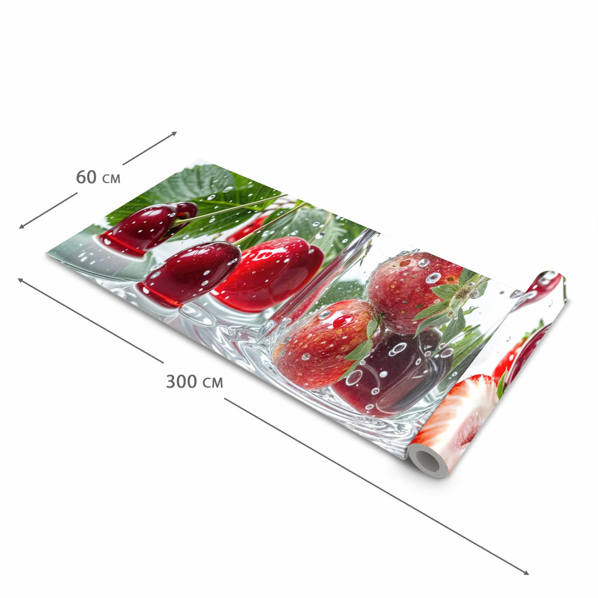 Flacher Küchenteppich mit Motiv Erdbeeren und Kirschen in der Grösse 60x150 cm