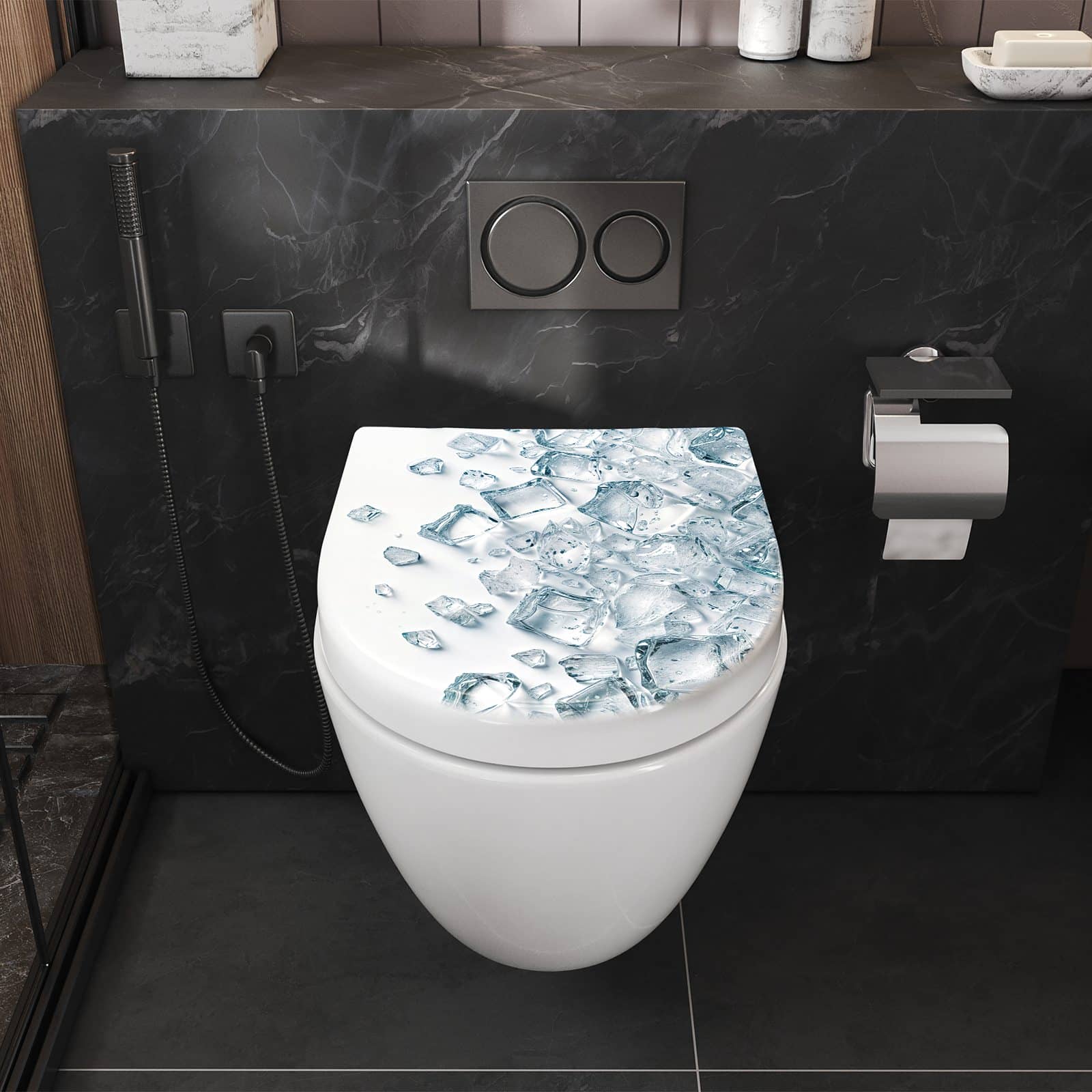 WC-Sitz mit Absenkautomatik Eiswürfel Haufen