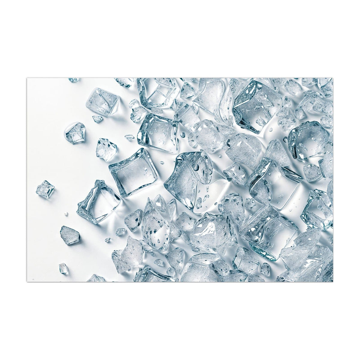 Küchenrückwand aus Glas Verstreute Eiswürfel im Hochformat, Motiv bildfüllend von vorn