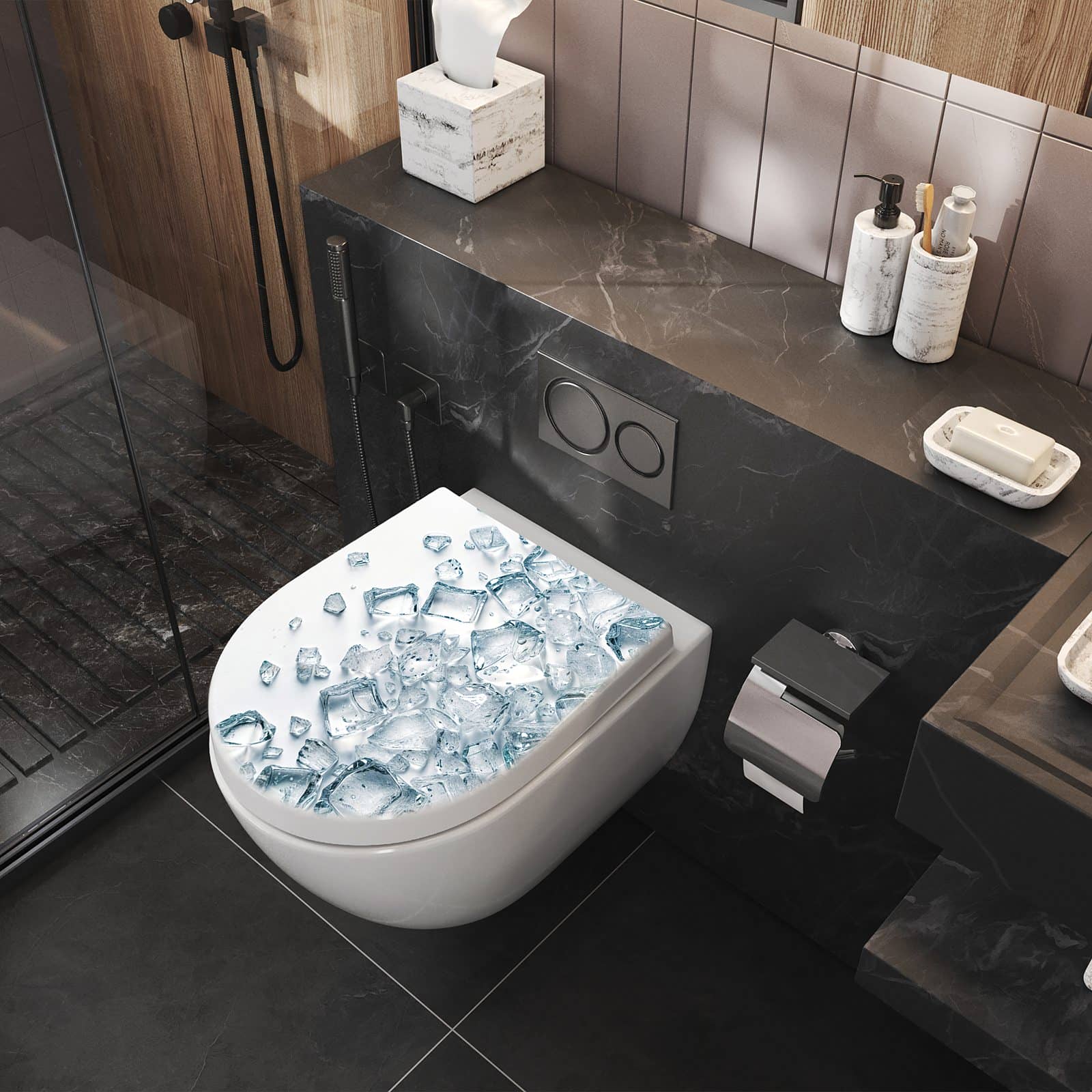 WC-Sitz mit Absenkautomatik Eiswürfel Haufen
