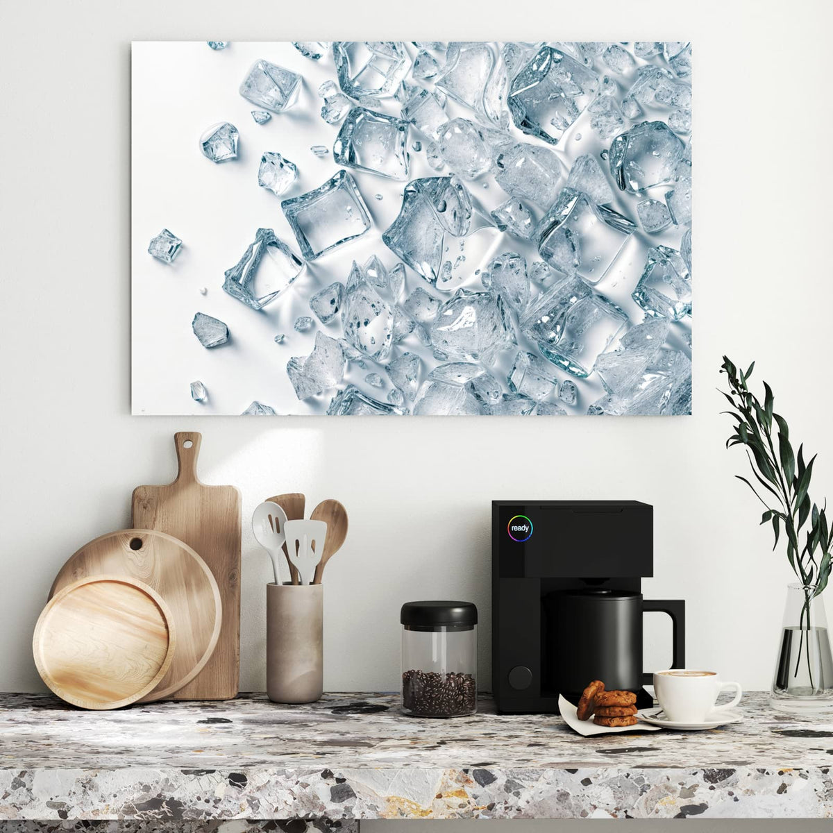 Metall Magnettafel - Verstreute Eiswürfel – Klare Eiswürfel auf Weiß