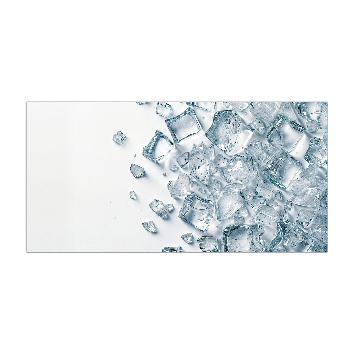 Küchenrückwand aus Glas Verstreute Eiswürfel im Hochformat, Motiv bildfüllend von vorn