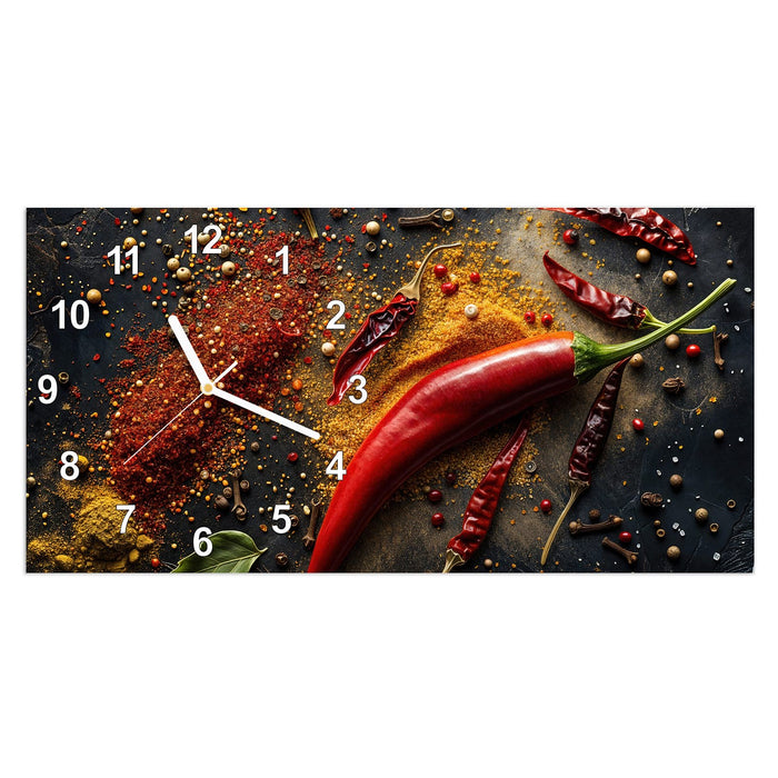 Wanduhr Gewürzmischung Ansicht aus Glas – Querformat 60 × 30 cm mit Ziffernblatt Modern