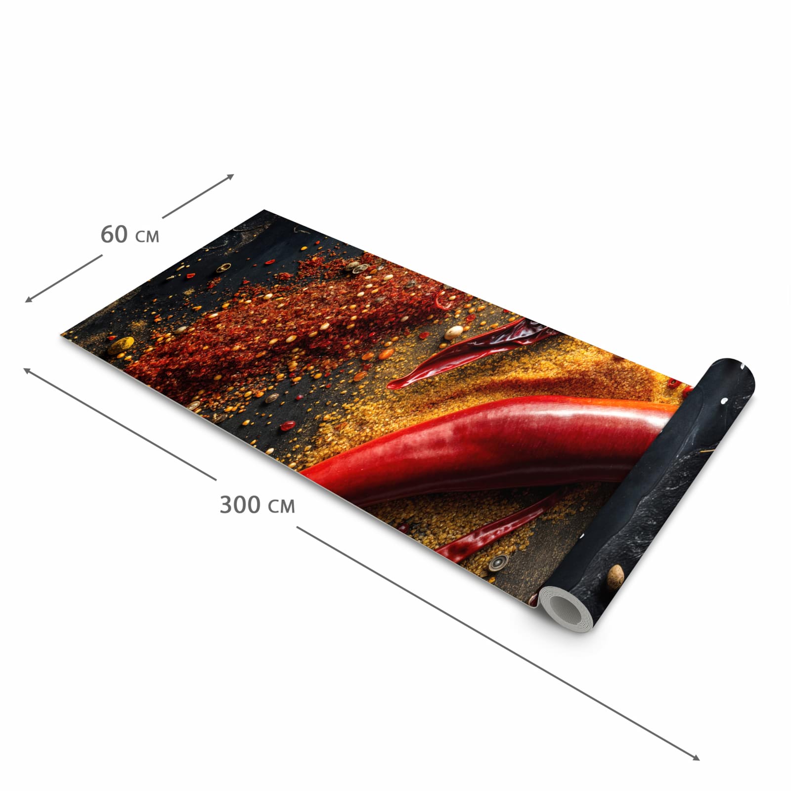 Komfortabler waschbarer Küchenteppich mit Motiv Gewürzmischung ansicht in der Grösse 60x120 cm