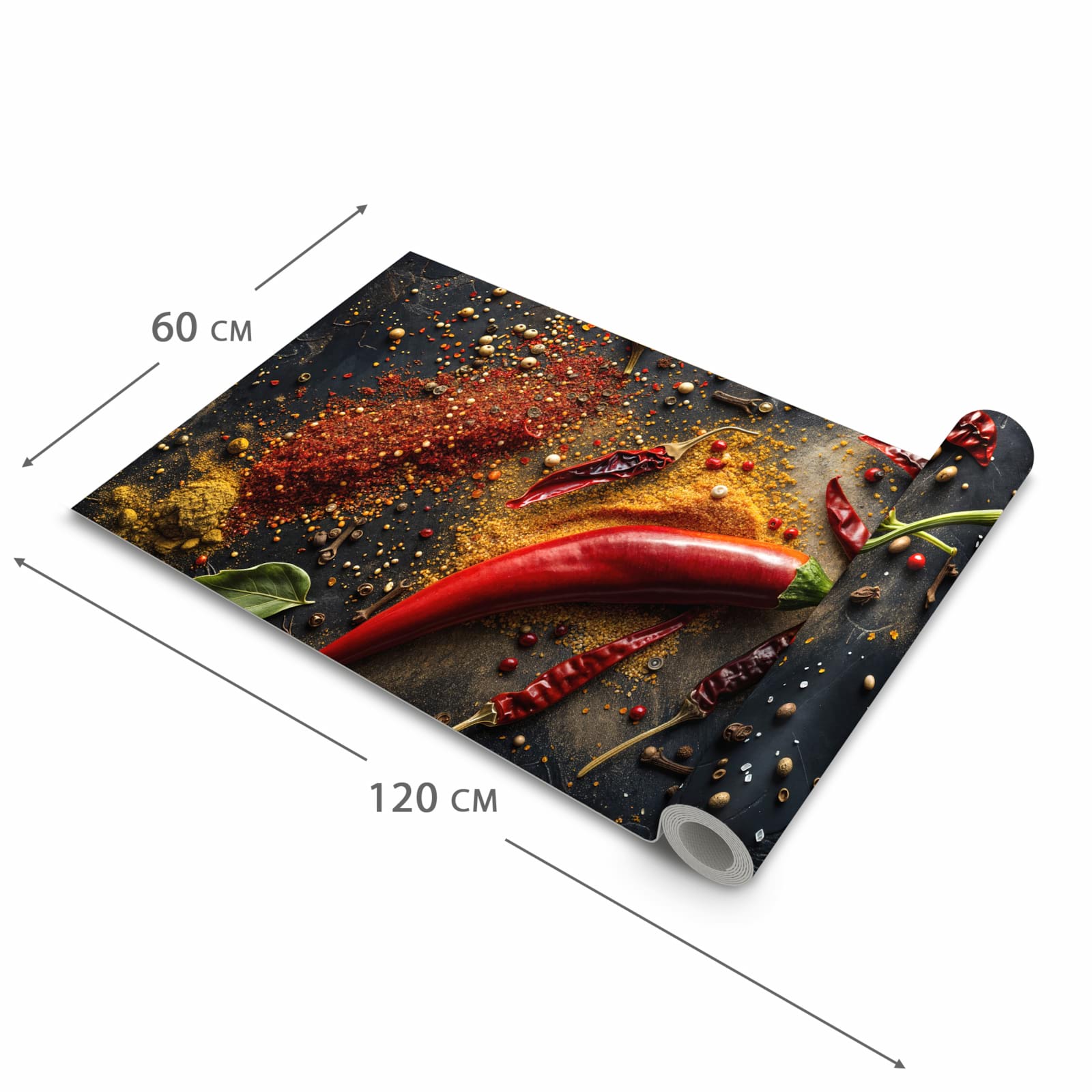 Schmutzabweisender Küchenteppich mit Motiv Gewürzmischung ansicht in der Grösse 60x120 cm