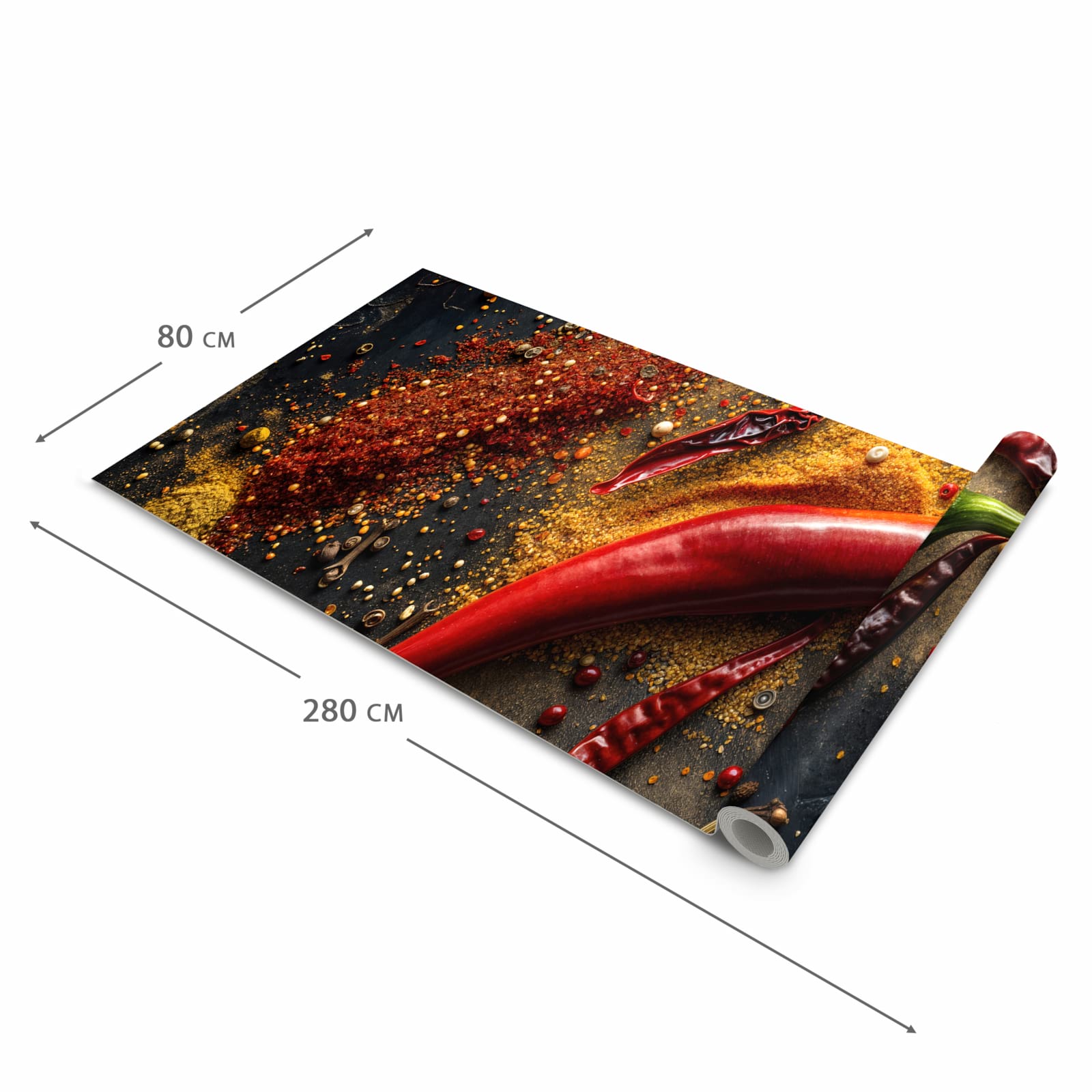 Hygienischer rutschfester Küchenläufer mit Motiv Gewürzmischung ansicht in der Grösse 60x120 cm