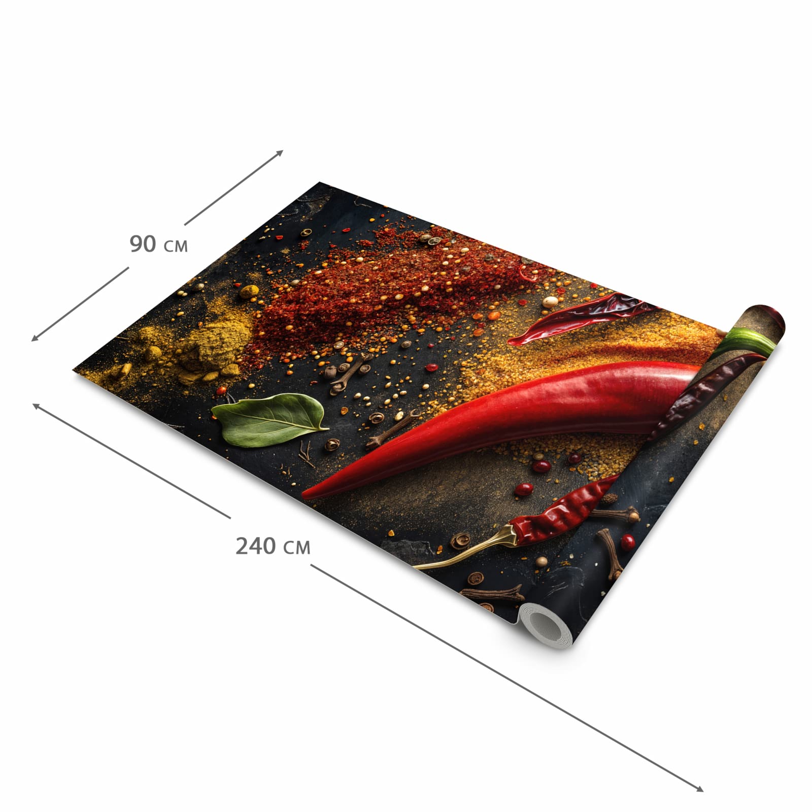 Langlebiger waschbarer Küchenläufer mit Motiv Gewürzmischung ansicht in der Grösse 60x120 cm