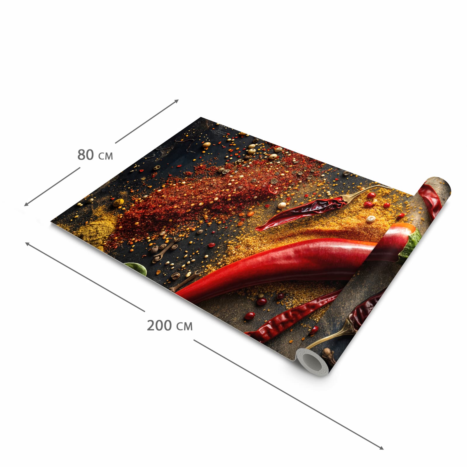 Pflegeleichter Küchenläufer mit Motiv Gewürzmischung ansicht in der Grösse 60x120 cm