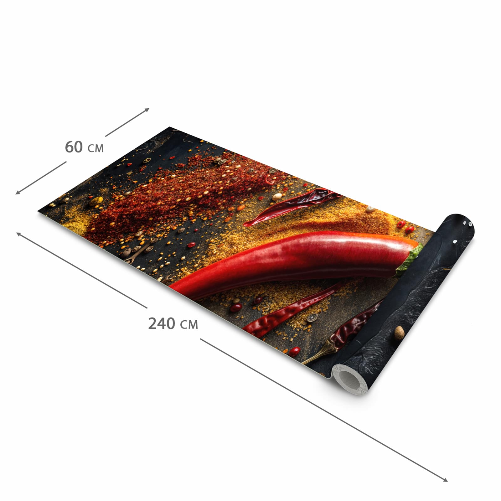 Flacher großer Küchenteppich mit Motiv Gewürzmischung ansicht in der Größe 60x120 cm