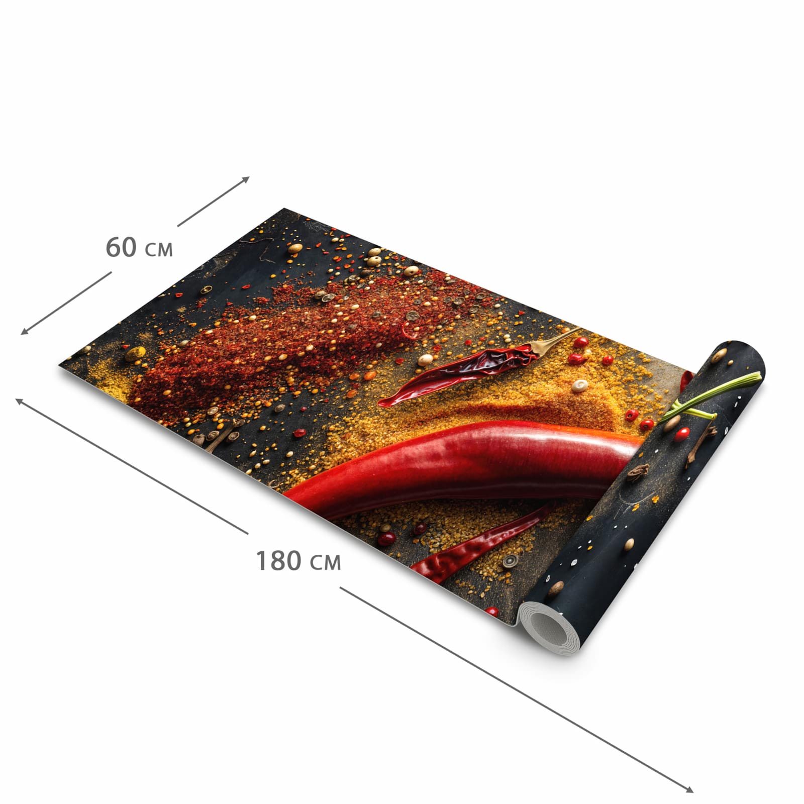 Langlebiger waschbarer Küchenteppich mit Motiv Gewürzmischung ansicht in der Größe 60x120 cm