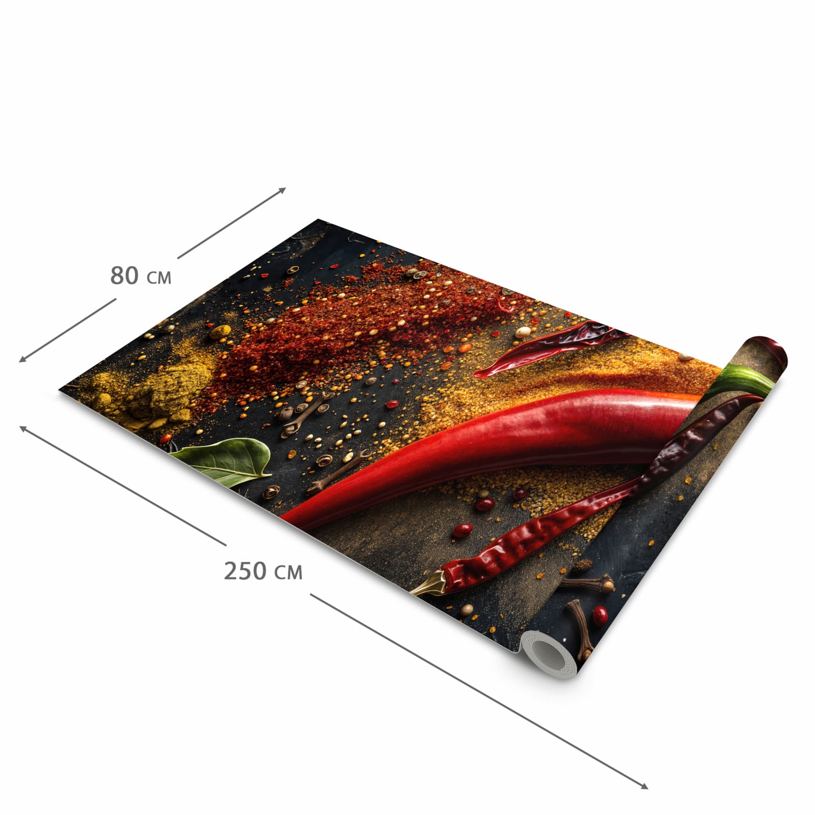 Waschbarer Küchenläufer mit Motiv Gewürzmischung ansicht in der Größe 60x120 cm, angenehme Haptik