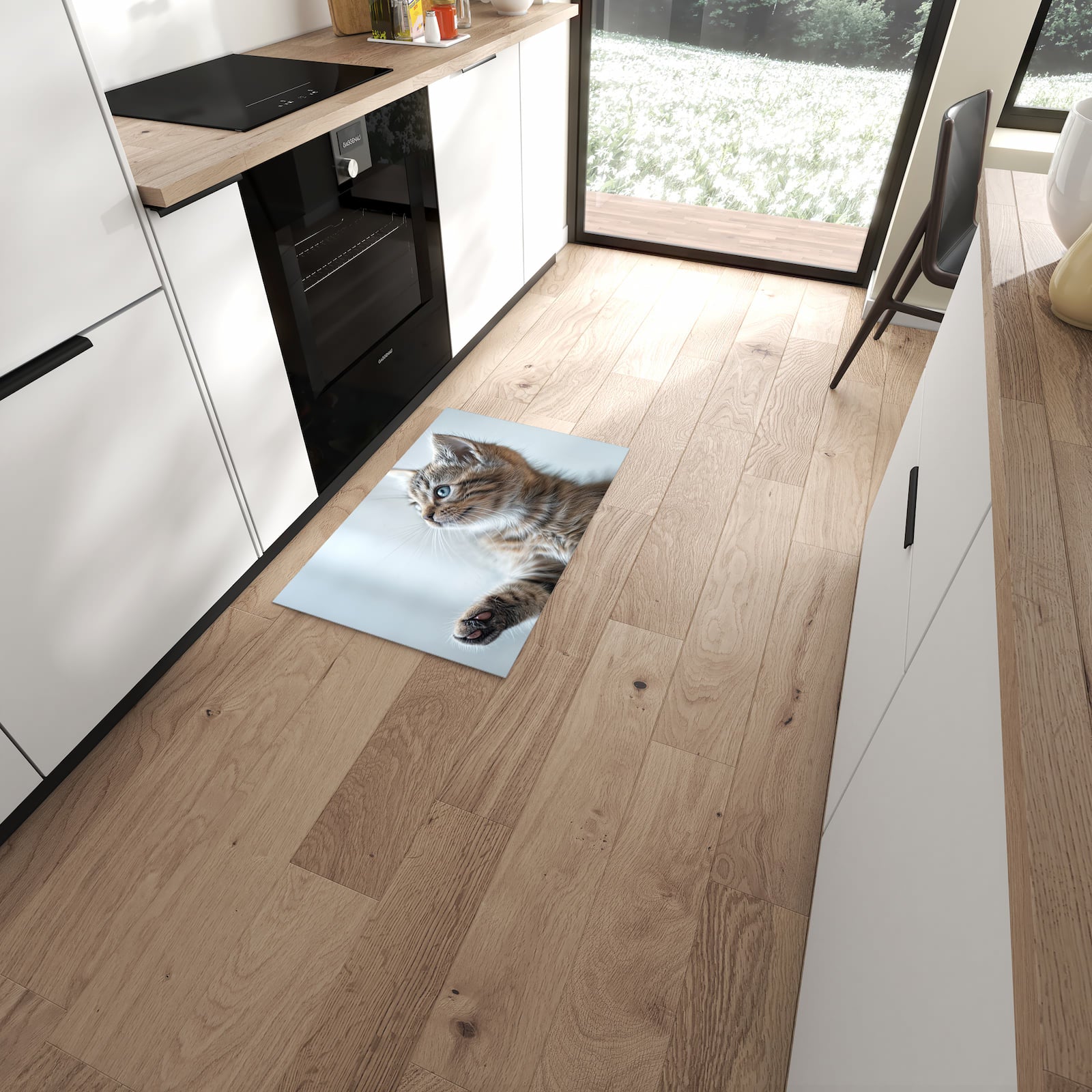 Wasserabweisender Küchenläufer mit Motiv Kätzchen22 in moderner Küche