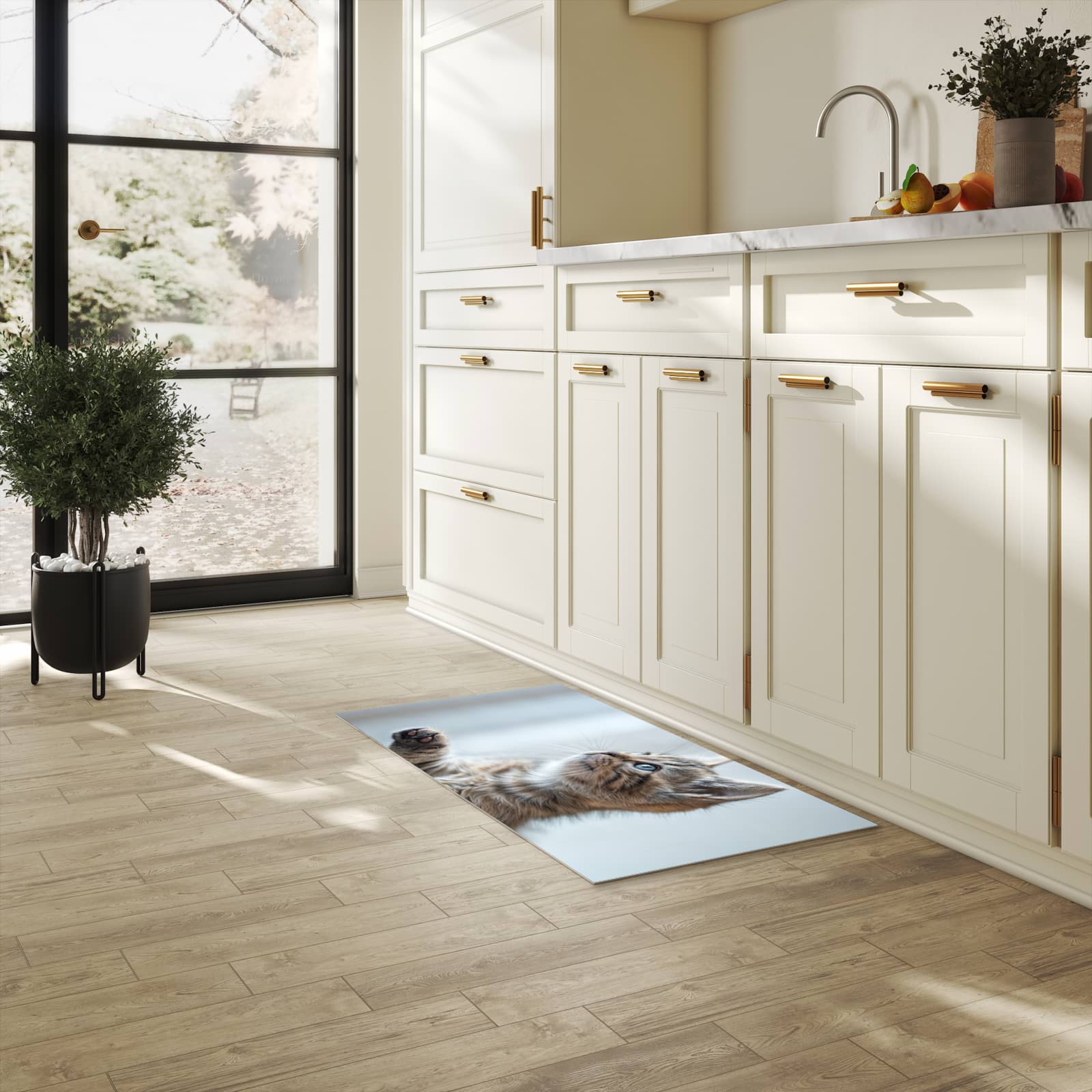 Waschbarer Küchenteppich mit Motiv Kätzchen22 für Ordnung in heller Küche