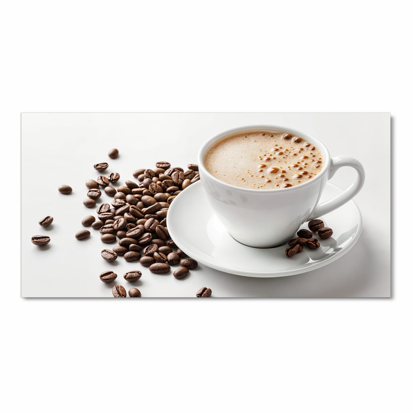 Zeitsparender Küchenteppich mit Motiv Kaffeetasse und Bohnen in Frontansicht