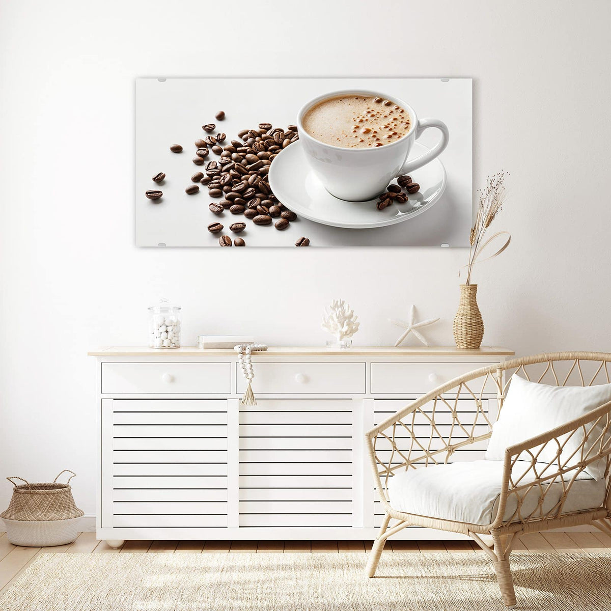 Echtglas, 4 mm – kein Acryl, keine Folie – Wandbild - Kaffee mit Milchschaum - Querformat