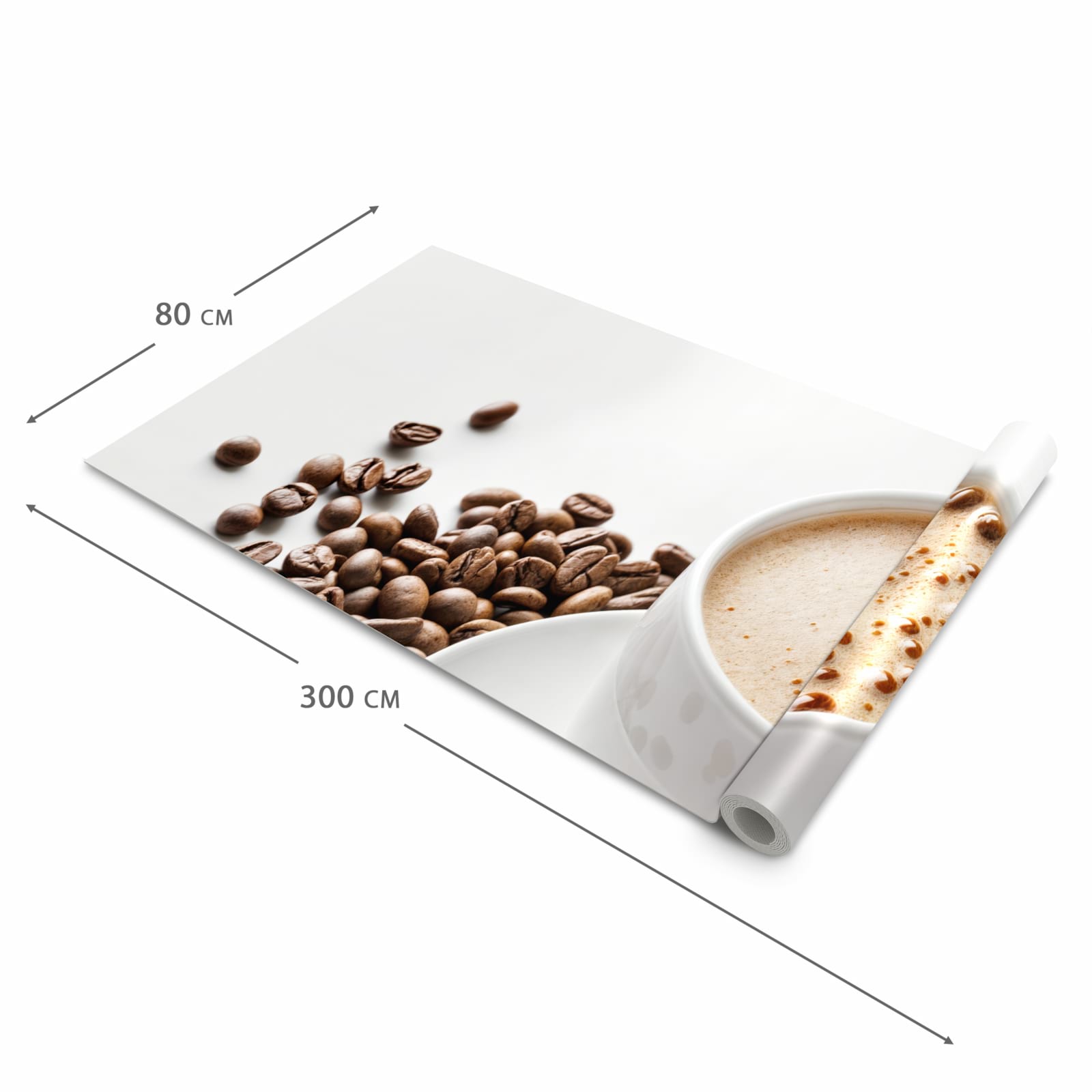 Strapazierfähiger Küchenteppich mit Motiv Kaffeetasse und Bohnen in der Grösse 90x240 cm