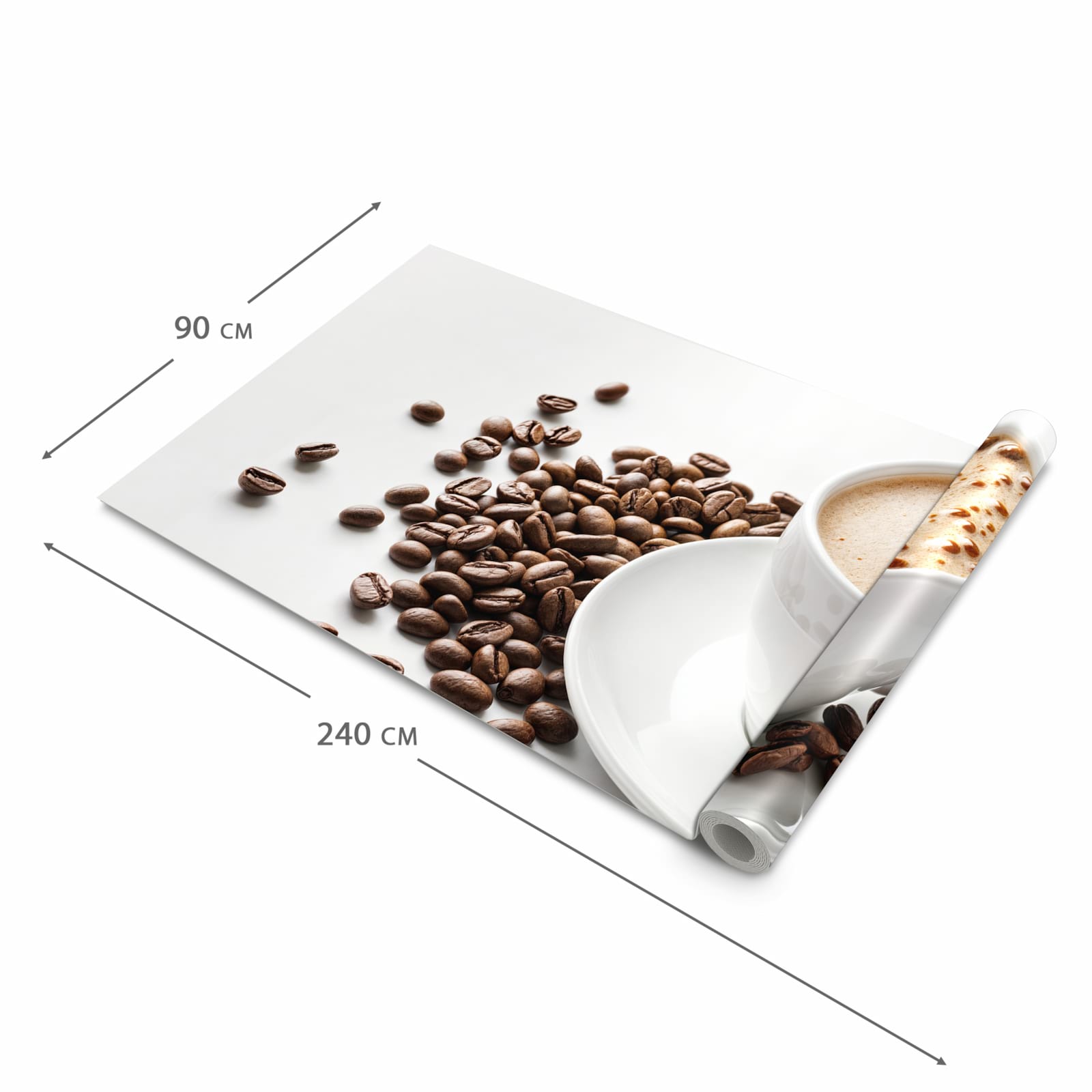 Langlebiger Küchenläufer mit Motiv Kaffeetasse und Bohnen in der Grösse 90x240 cm